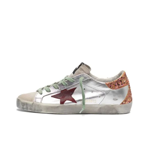 Golden Goose Super-Star Stylish Skateboarding Shoes Women's Silver Gold Tail Sequins Old-fashioned