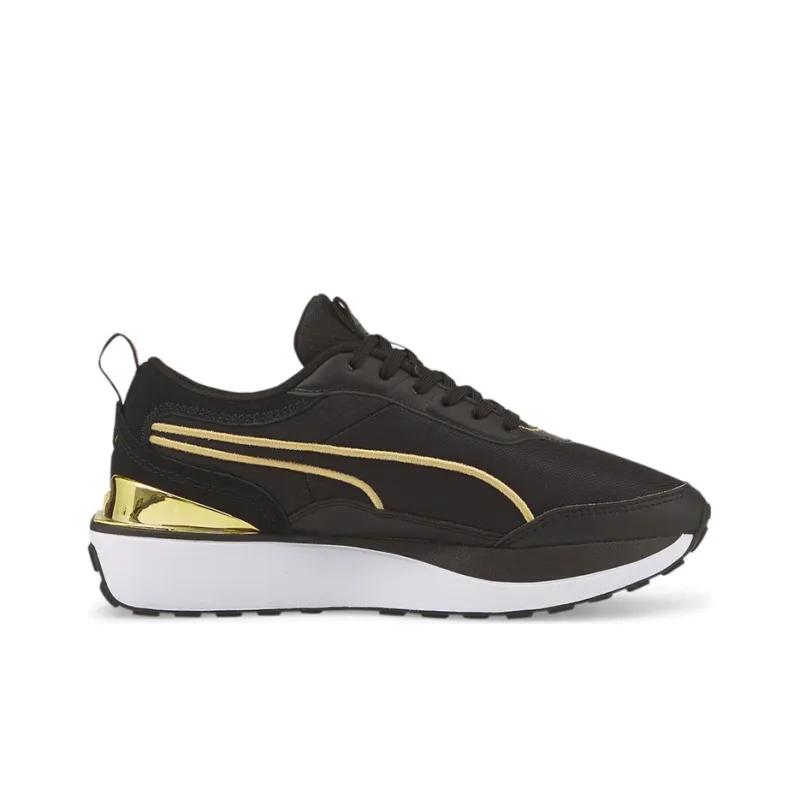 PUMA Cruise Rider Metallic Cushioned Slip-Resistant Lightweight Low-Top Casual Shoes Women's Black Gold-1