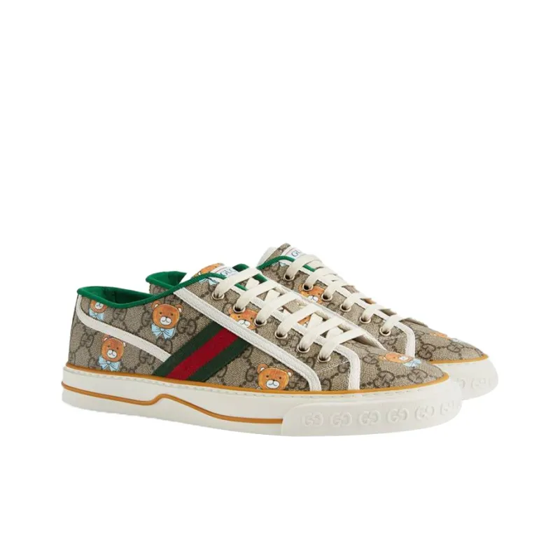 Kai x GUCCI Tennis 1977 Low Top Stylish Skateboarding Shoes Men's Brown-1