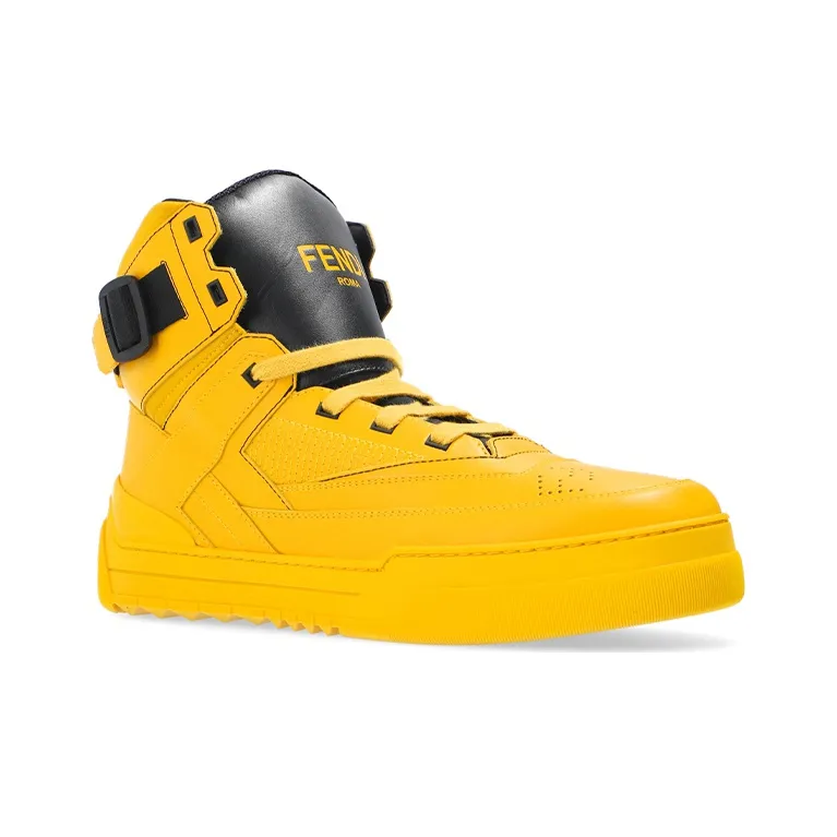 FENDI Skateboard Shoes Men High-Top Yellow-2