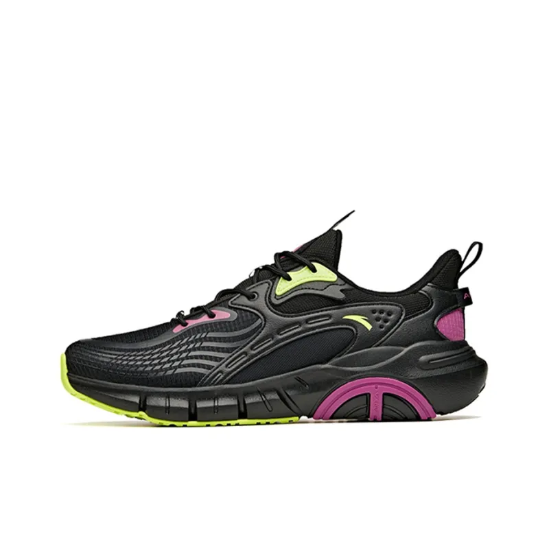 Anta Cushioning Breathable Lightweight Wear-Resistant Slip-Resistant Low-Top Running Shoes Men's Black Purple Green-0