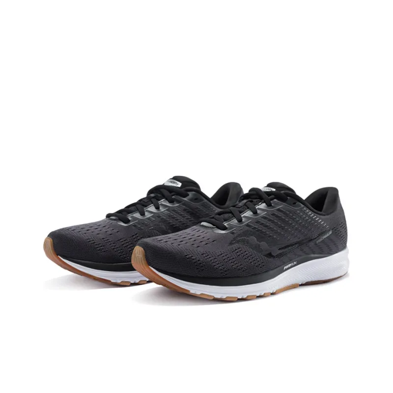 Saucony Ride 13 Cushioning Anti Slip Wear Resistant Breathability Low Top Running Shoes Men's Black White-2