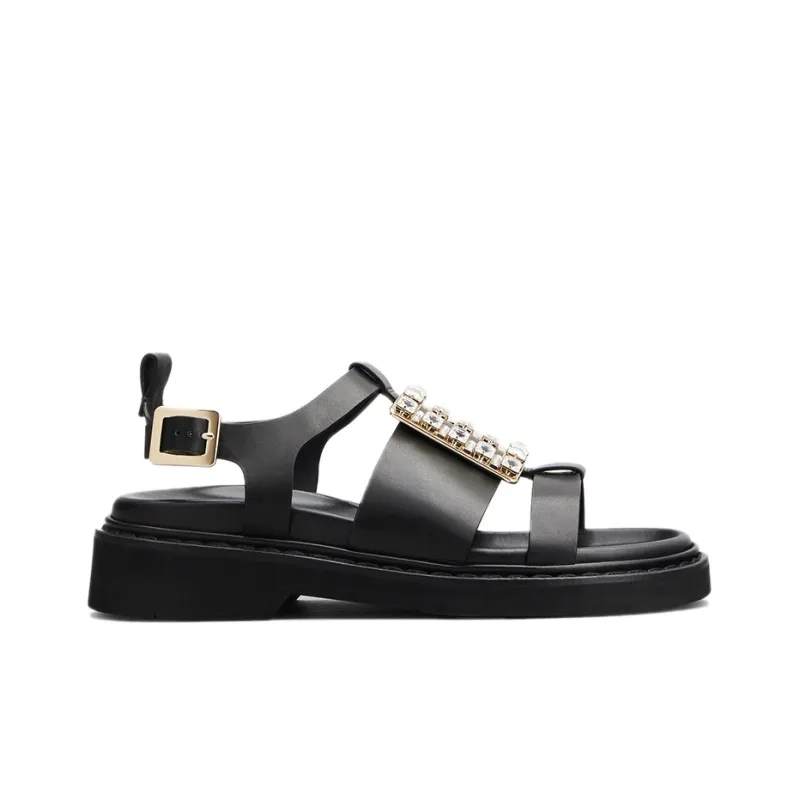 Roger Vivier Viv' Rangers Strass Strap Sandals Women's Black-1