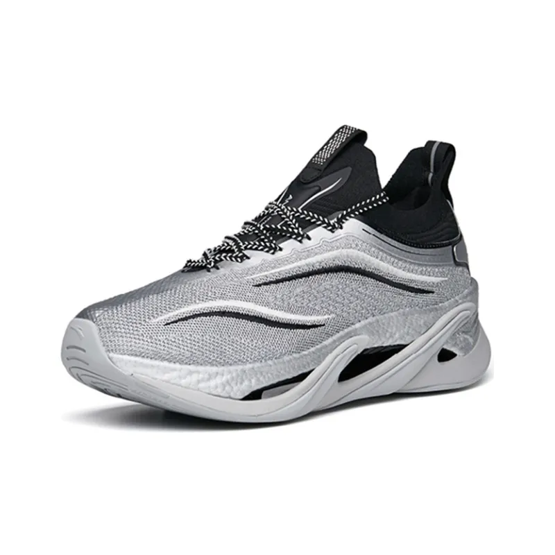 Anta Running Collection Cushioned Anti-Slip And Wear-Resistant Lightweight Low-Top Running Shoes Men's Silver Black-2