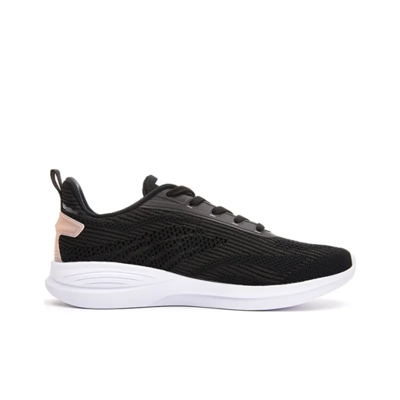 Erke Cushioning Breathable Abrasion Resistant Slip Resistant Low Top Casual Running Shoes Women's Black Pink-1