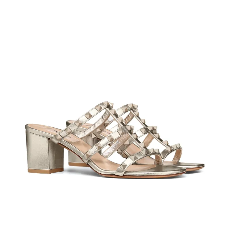 Valentino Rockstud Slide Slippers Women's Gold-2