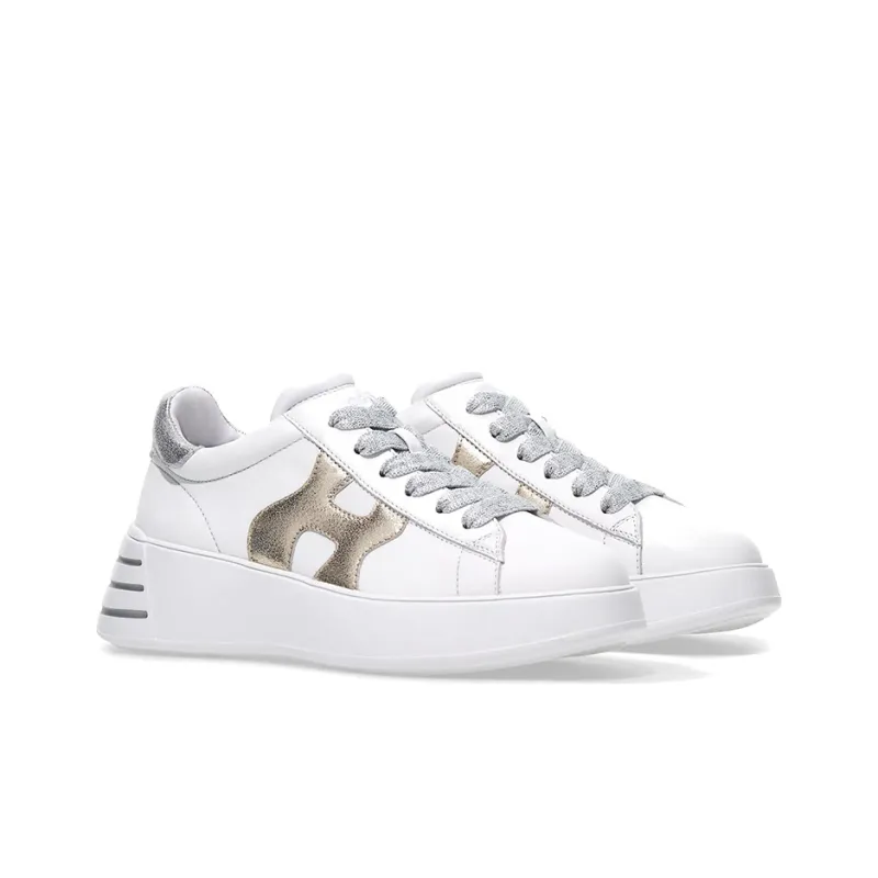 HOGAN Rebel Wear-Resistant Low-Top Casual Shoes Women's Silver Gold-2