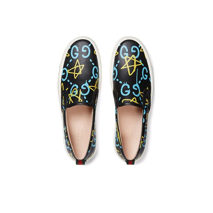 GUCCI Stylish Skateboarding Shoes Women's Black Yellow Blue-2