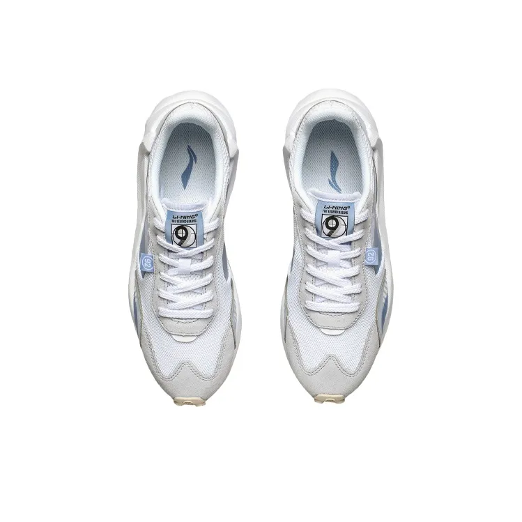 LiNing Cushioned Anti Slip And Wear Resistant Lightweight Low Top Running Shoes Women's White Light Blue-3