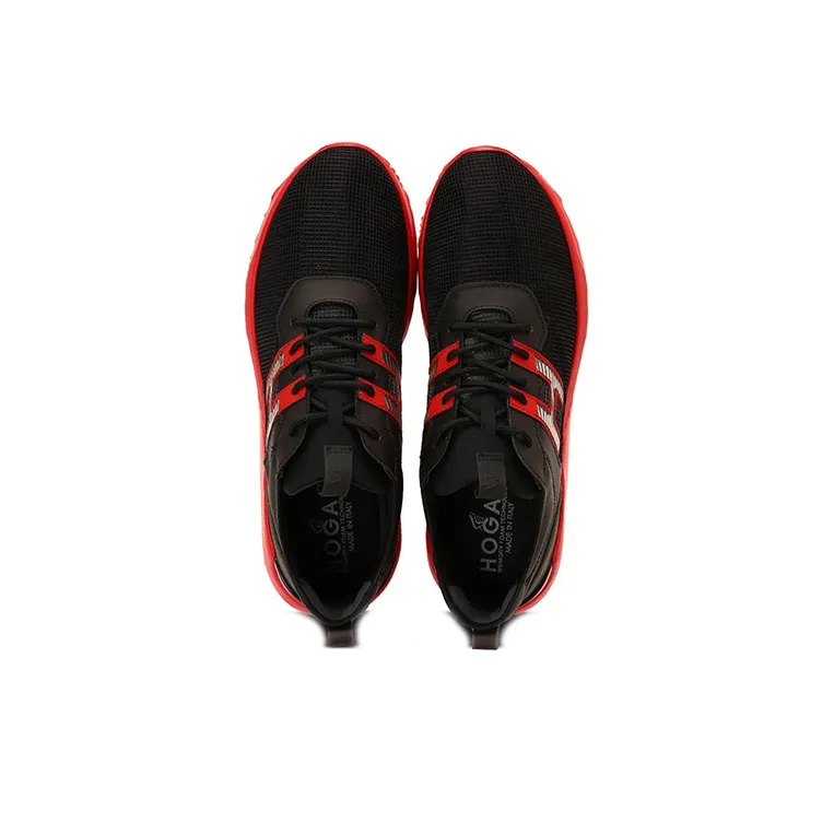 HOGAN Active One Wear-Resistant Low-Top Running Shoes Men's Black Red-4