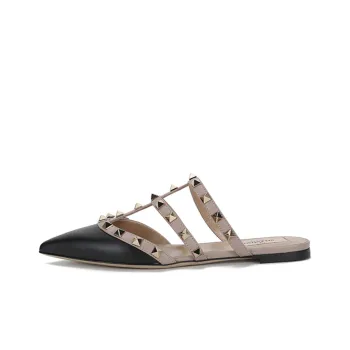 Valentino Rockstud Closed Toe Slippers Women's Black Gray Pink
