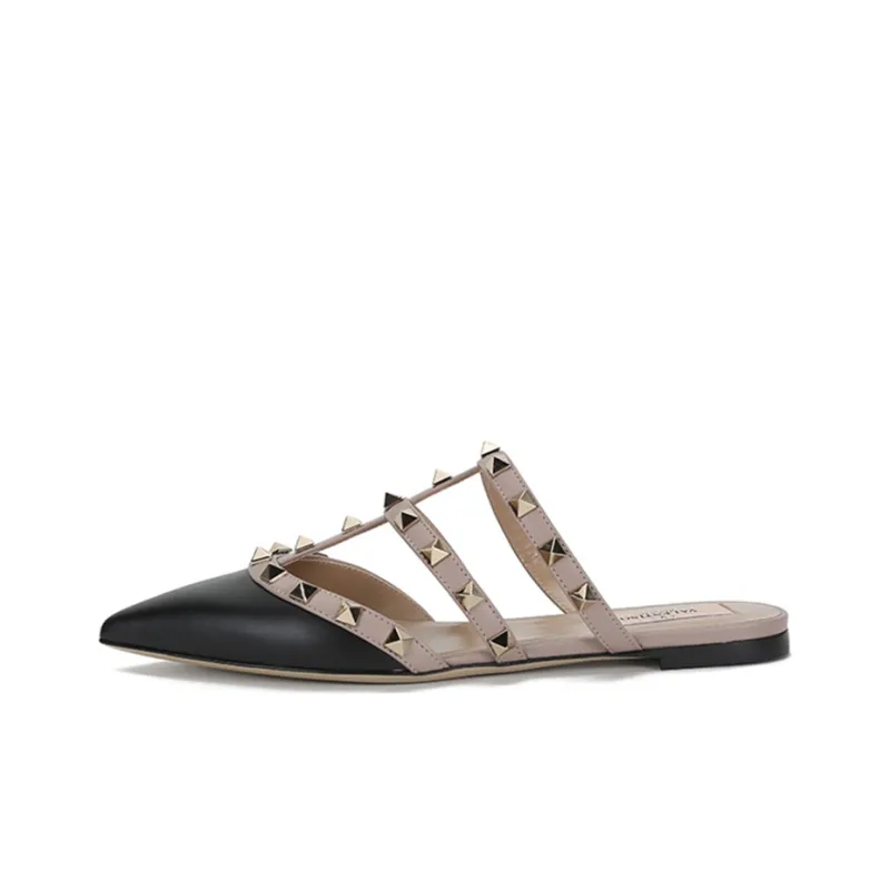 Valentino Rockstud Closed Toe Slippers Women's Black Gray Pink-0