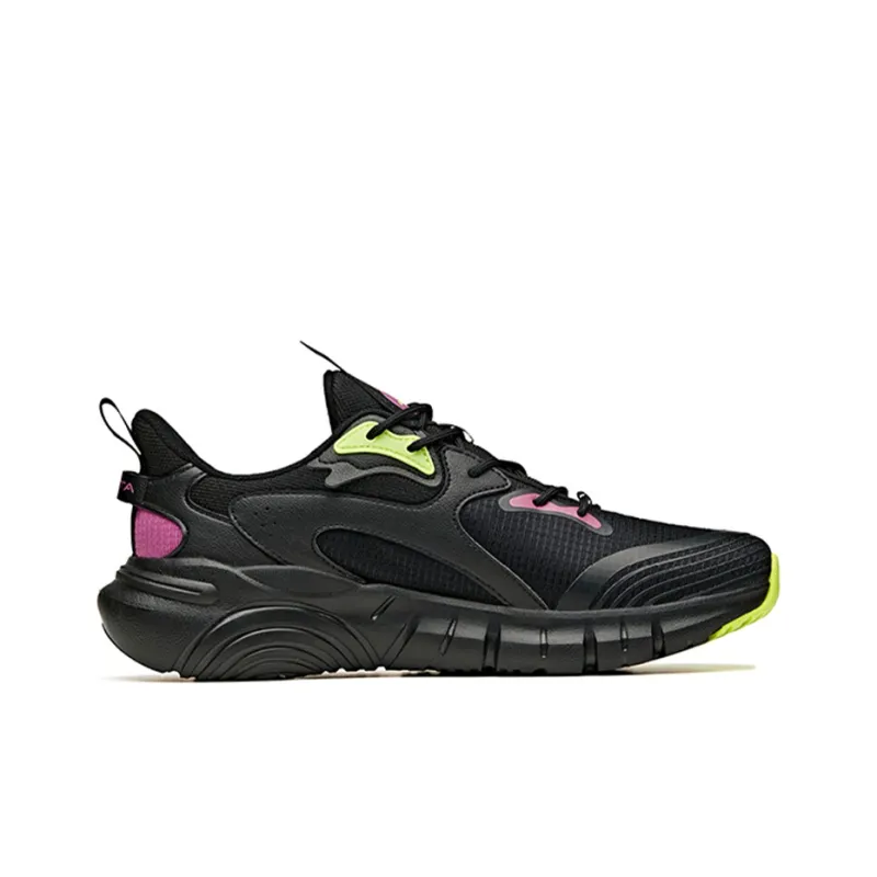 Anta Cushioning Breathable Lightweight Wear-Resistant Slip-Resistant Low-Top Running Shoes Men's Black Purple Green-1