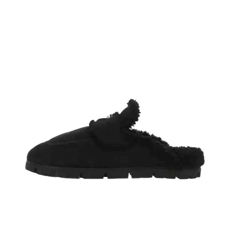 PRADA Triangle-logo Shearling Slippers-0