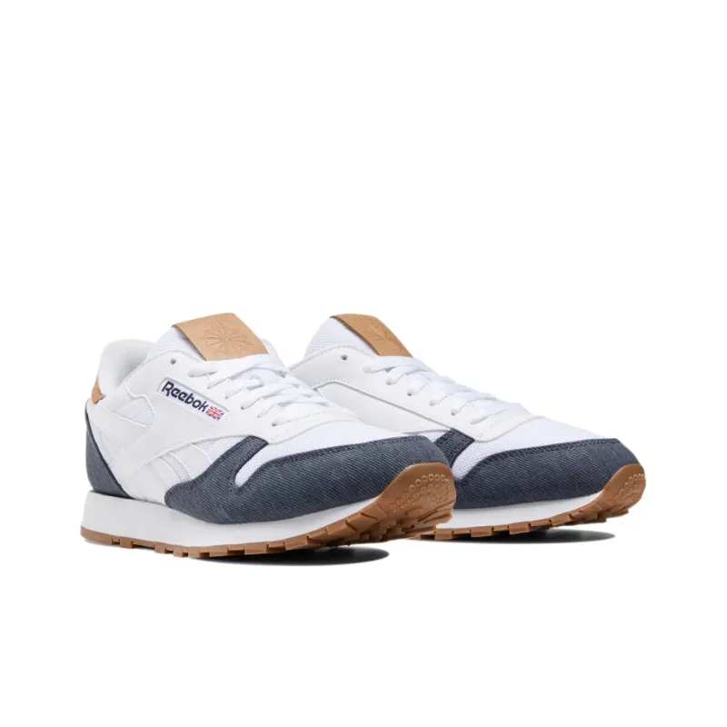 Reebok Classic Leather Running Shoes Men Low-Top White/Navy Blue-2