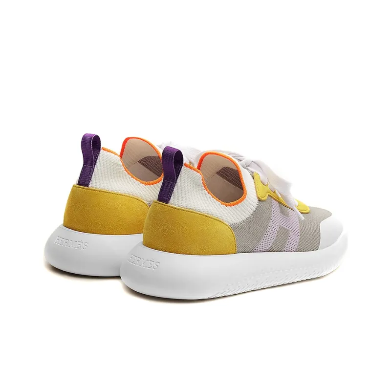 HERMES Crew Low Top Casual Shoes Women's Gray Yellow White-3