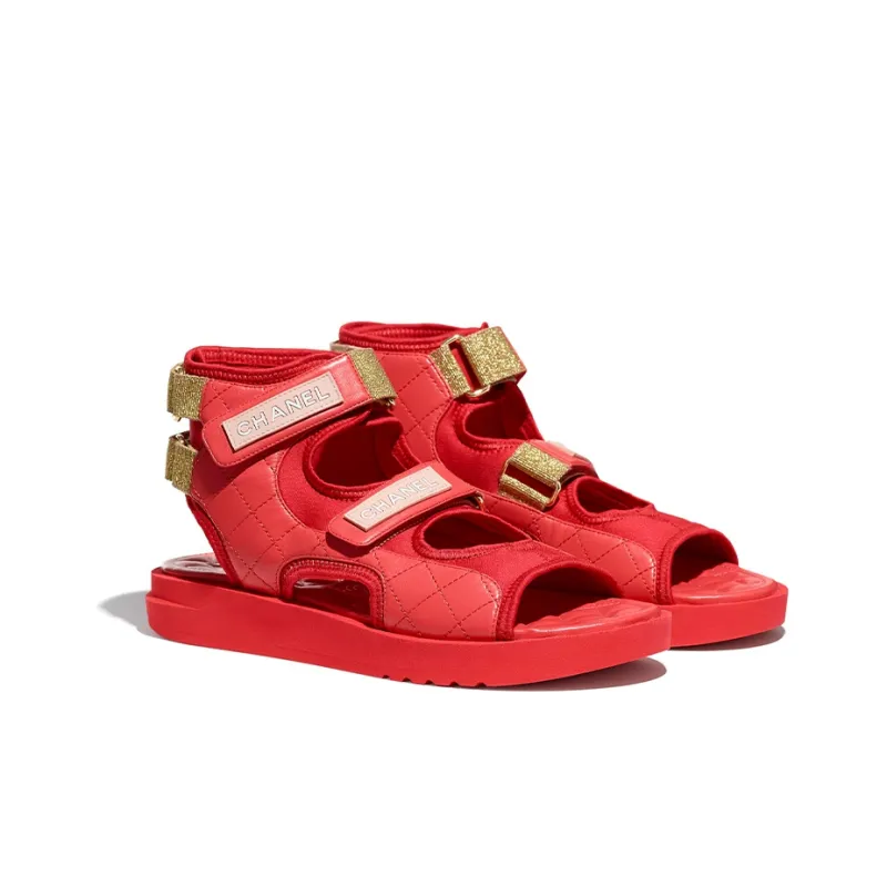 CHANEL Beach Sandals Women's Red/Dark Red/Light Pink-2