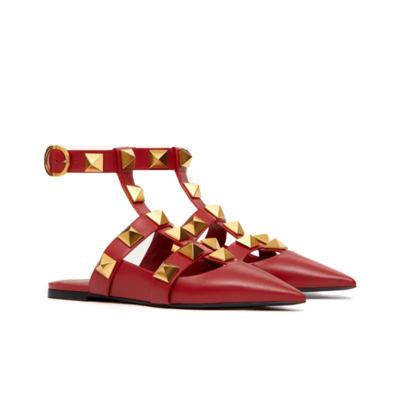 Valentino Roman Stud Casual Single Shoes Women's Red-2