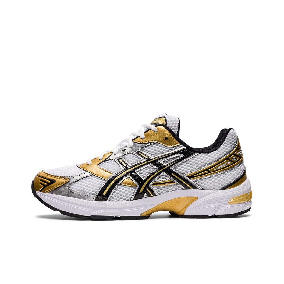 white and gold asics