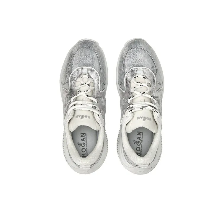 HOGAN H597 Cushioned Slip Resistant Abrasion Resistant Low Top Casual Shoes Women's Silver White-4