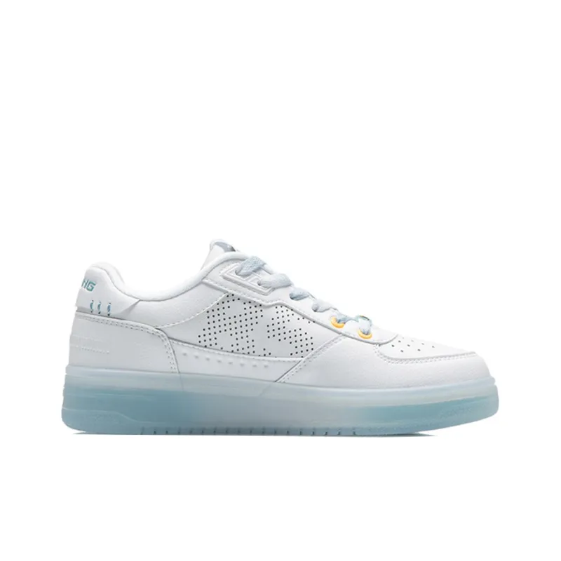 Disney x LiNing Anti Slip Wear Resistant Low Top Skateboard Shoes Women's Milk White Blue-1