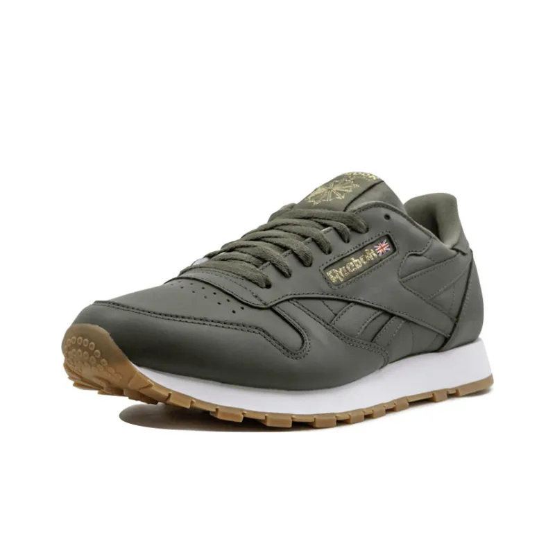 Reebok Classic Leather Running Shoes Men Low-Top Army Green-2
