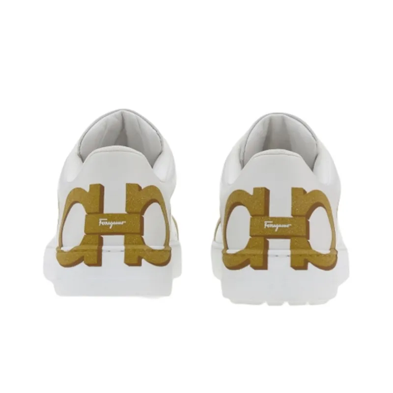 Ferragamo Gancini Skateboard Shoes Women's Low Top White-4