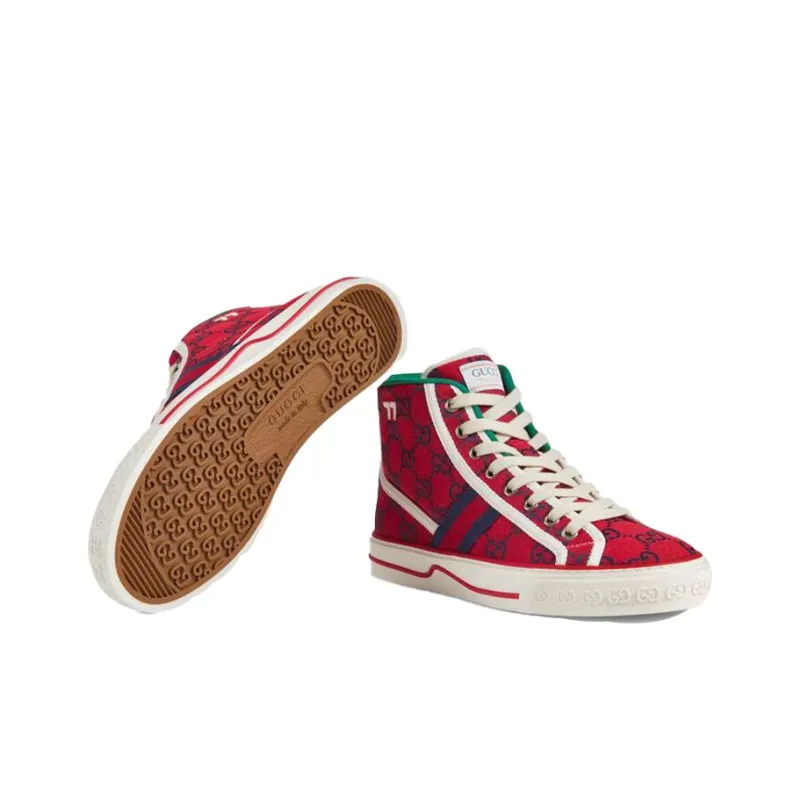 GUCCI Tennis 1977 High Top Stylish Skateboarding Shoes Women's Red-4