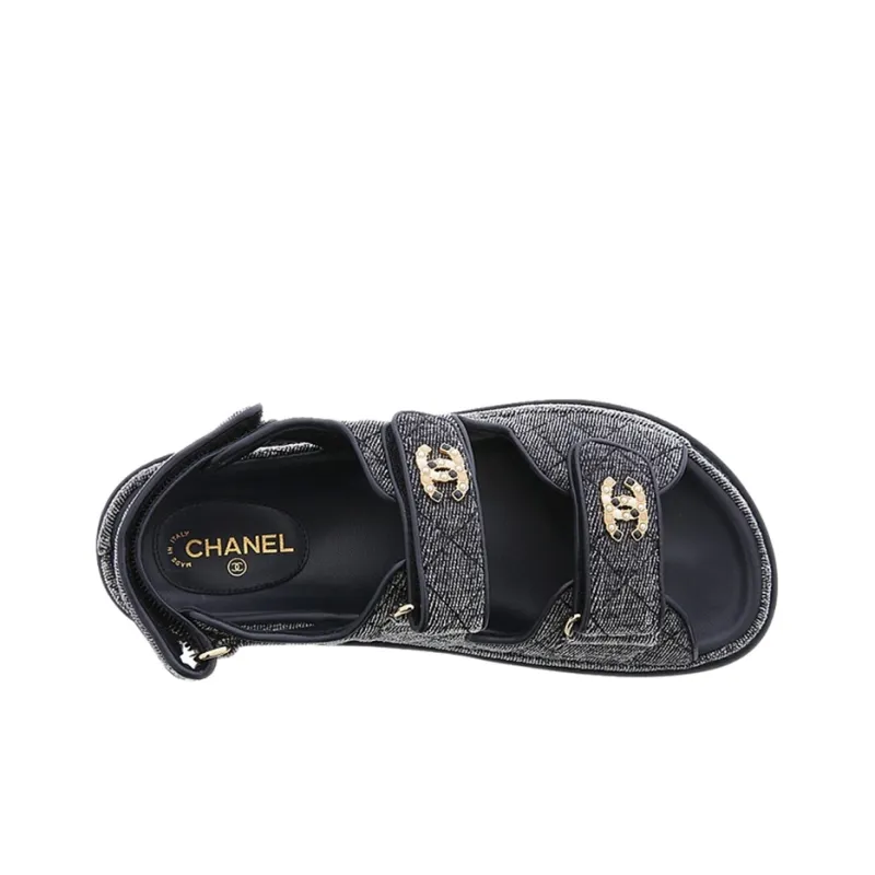CHANEL One Strap Sandals Women's Black Gray-2