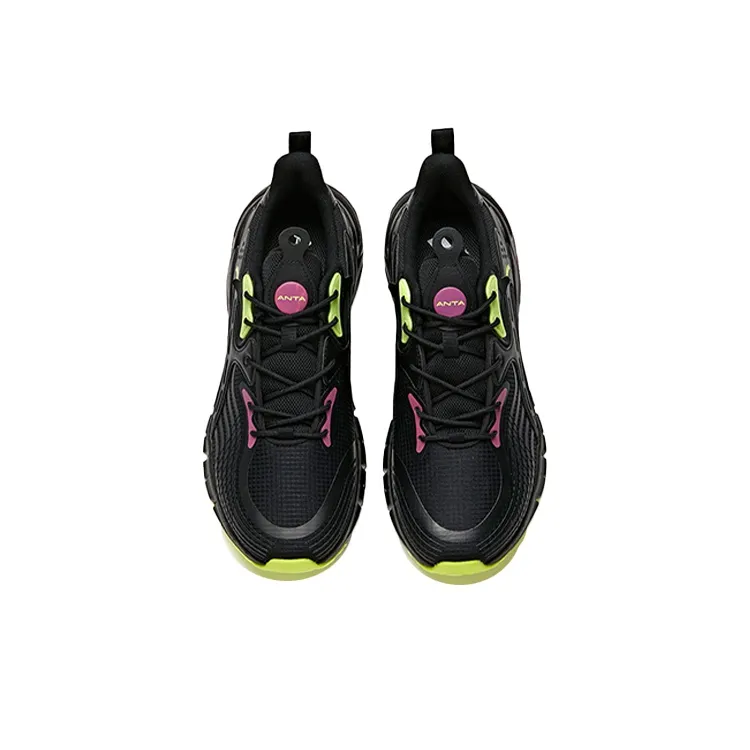 Anta Cushioning Breathable Lightweight Wear-Resistant Slip-Resistant Low-Top Running Shoes Men's Black Purple Green-3