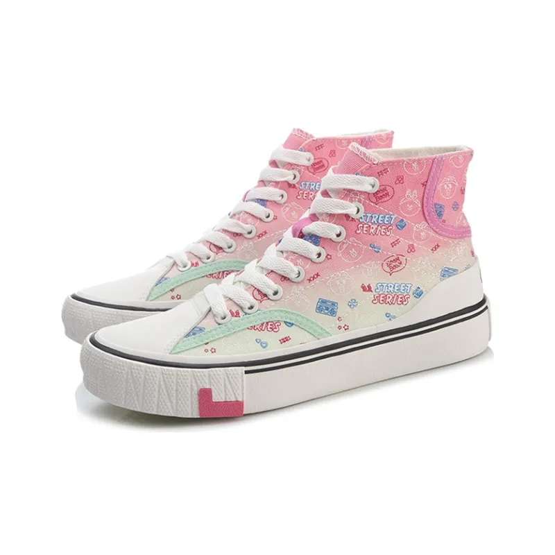 LINE FRIENDS x LiNing Wave Abrasion Resistant Coverage Slip Resistant High Top Canvas Shoes Women's Fuchsia-2