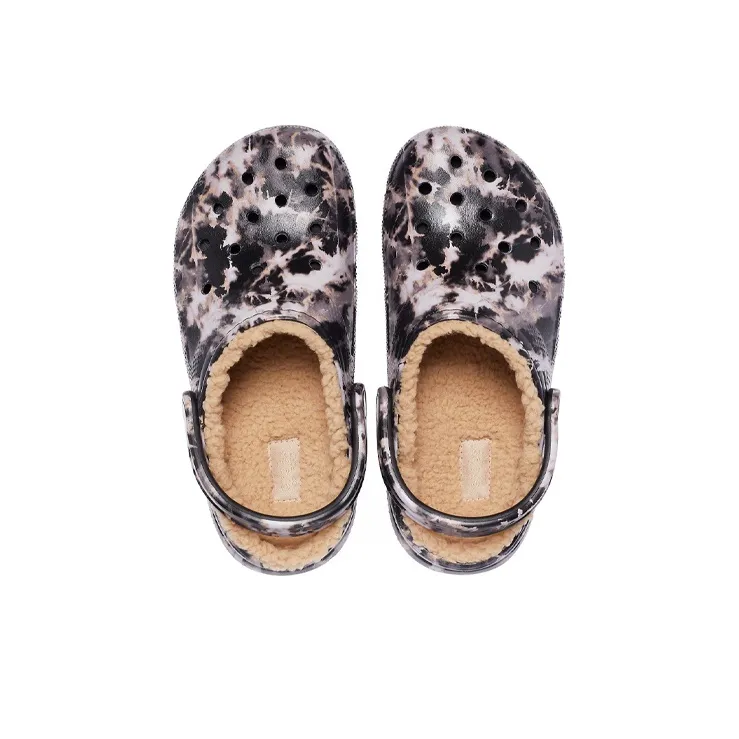 Crocs Classic Lined Bleach Dye Clogs 'Black White Beige'-4
