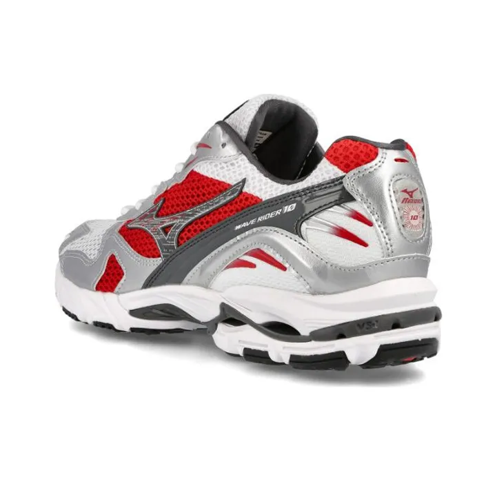 Mizuno Wave Rider 10 Wear-Resistant Slip-Resistant Lightweight Low-Top Running Shoes Men's White Red-2