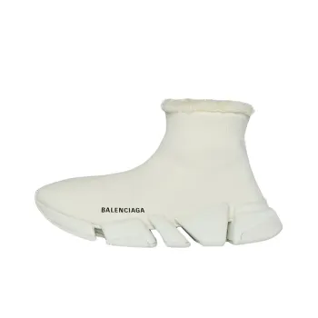 Balenciaga Speed 2.0 Recycled Knit Fake Fur Beige Women's
