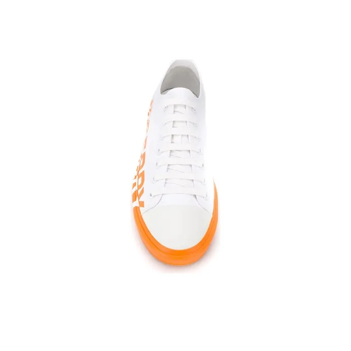 Burberry Larkhall Logo Low Top Canvas Shoes Men's White Orange-3