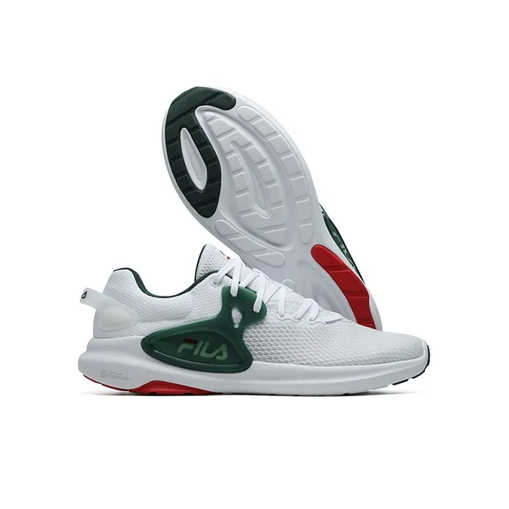 FILA Athletics Cushioned Wear Resistant Breathable Low Top Running Shoes Men's White Green-3