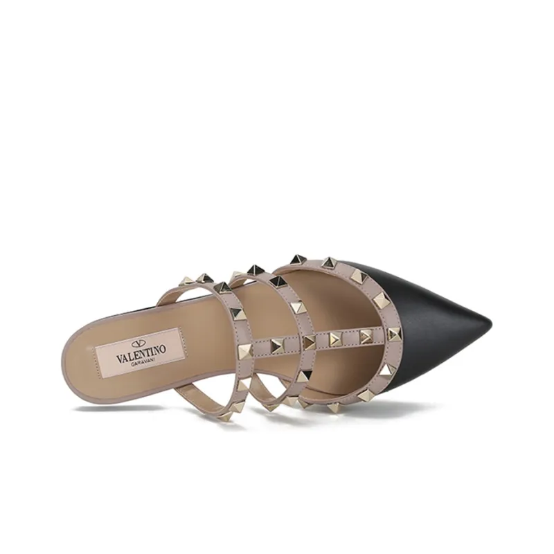 Valentino Rockstud Closed Toe Slippers Women's Black Gray Pink-4