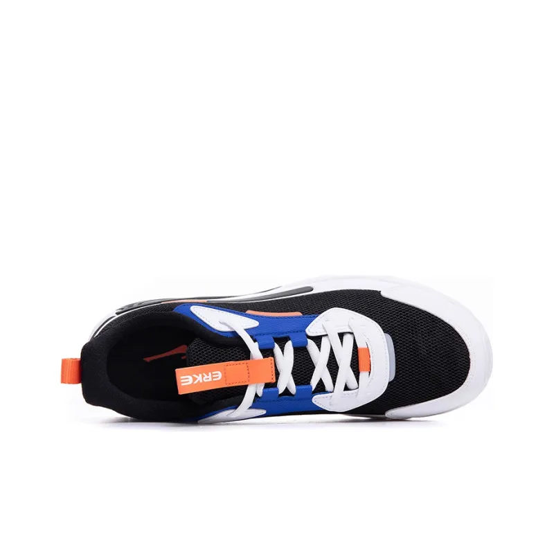Erke Abrasion Resistant Breathable Low Top Running Shoes Men's Black Neon Orange-3