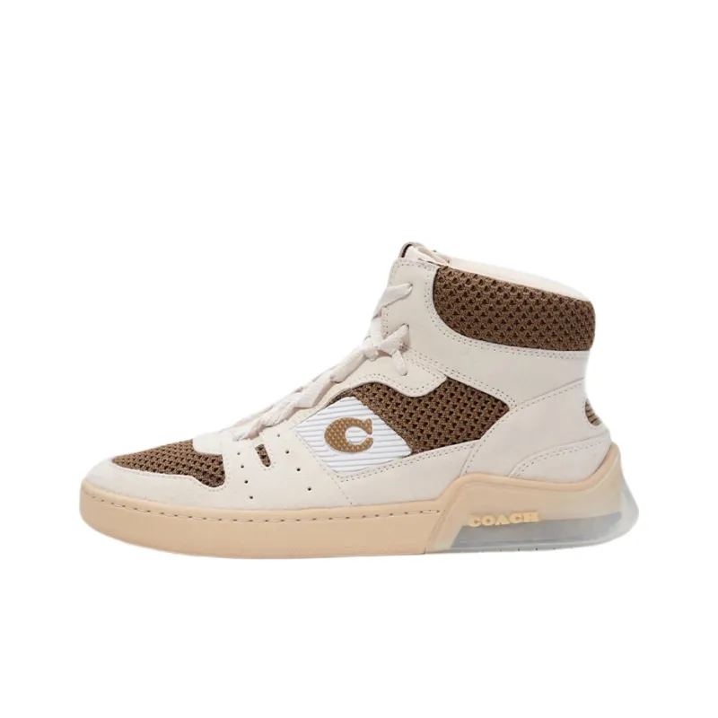 COACH High Top Stylish Skateboarding Shoes Men's Beige-0