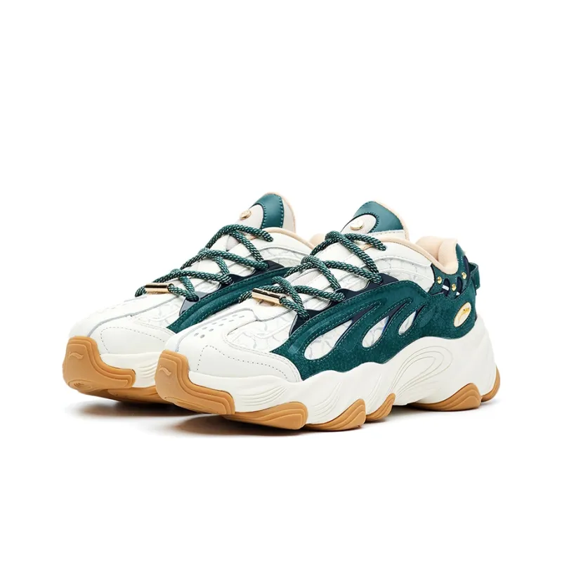 LI-NING 1990 Cushioning Anti-Slip And Wear-Resistant Low-Top Casual Shoes Women's Pine Dark Green-2