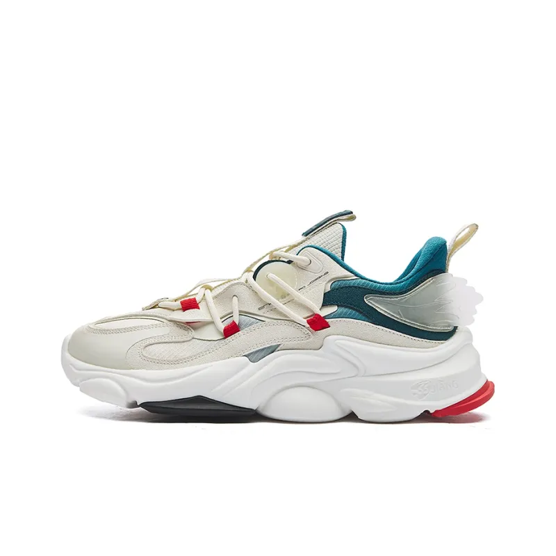 Erke Casual Shoes Men Low Top Ivory White/Numbers Blue/University Red-0