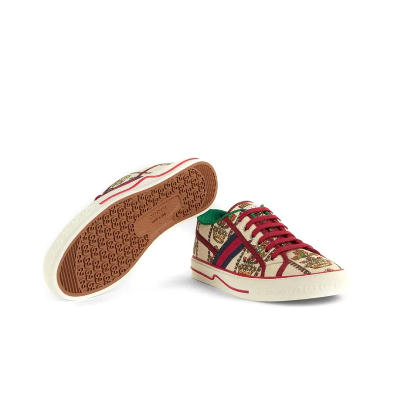GUCCI Tennis 1977 Low Top Stylish Skateboarding Shoes Men's White Red 100th Anniversary-4