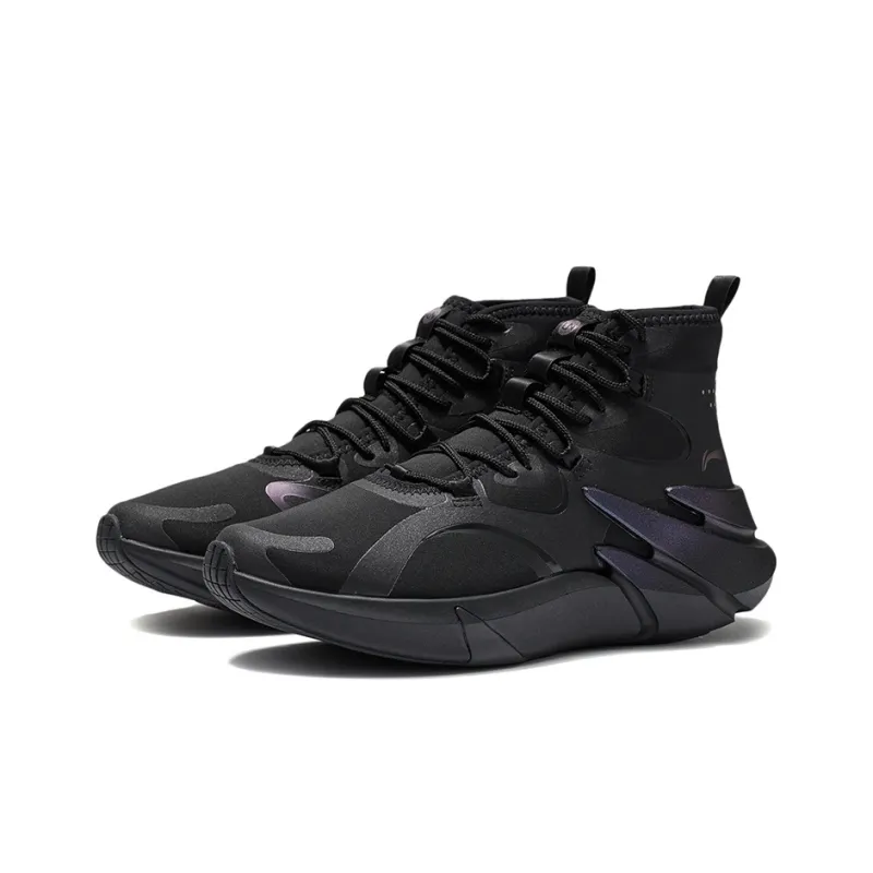 LiNing Shocked Wear-Resistant High-Top Running Shoes Women's Black-2
