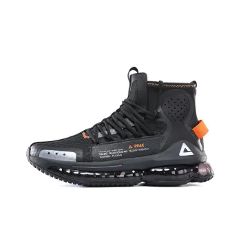 PEAK Air Cushion Cushioning Cushioning Anti Slip Wear Resistant Breathability High Top Running Shoes Men's Black Orange