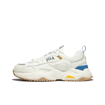 FILA Rayflide Cushioning Anti Slip And Wear Resistant Low Top Casual Shoes Unisex White Blue Yellow Korean Style