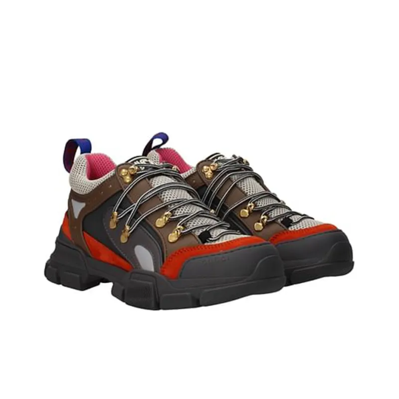 GUCCI Flashtrek Cushioned Slip-Resistant Breathable Lightweight Low-Top Casual Shoes Men's Black Red Gray-1