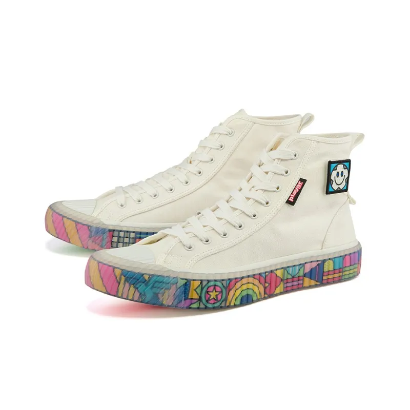 Craig&Karl x Kappa Anti Slip Wear Resistant High Top Canvas Shoes Unisex Ecru Rainbow-3
