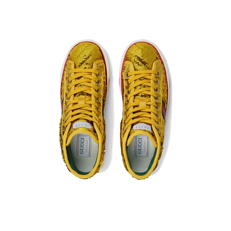 GUCCI Women's Tennis 1977 High 'Sequin Gold' Women's-3