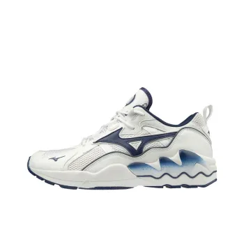 Mizuno Wave Rider 1 Slip Resistant, Abrasion Resistant, Breathable Low Top Running Shoes Men's White Blue