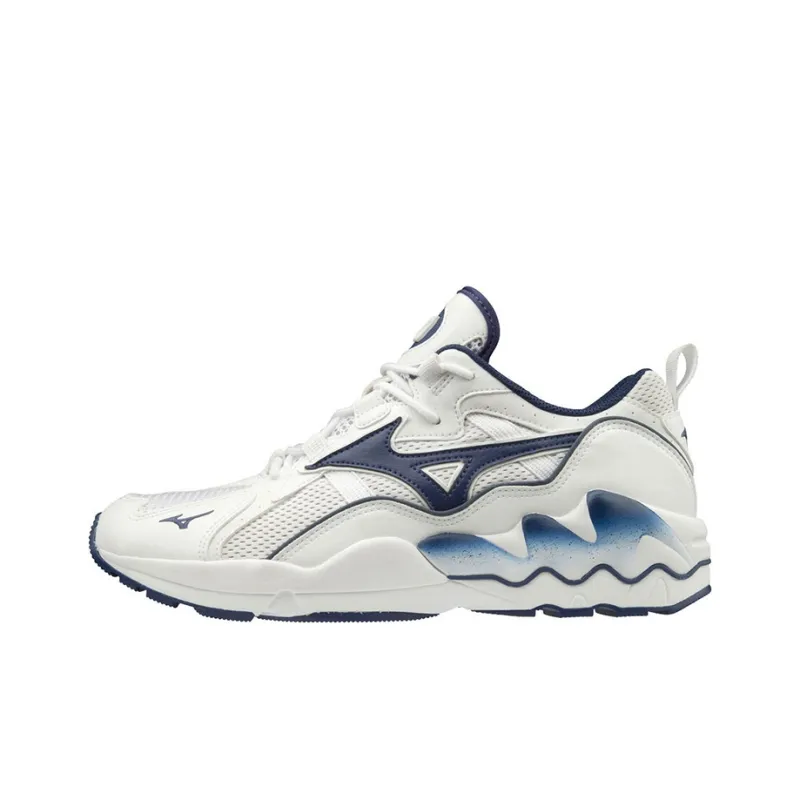 Mizuno Wave Rider 1 Slip Resistant, Abrasion Resistant, Breathable Low Top Running Shoes Men's White Blue-0